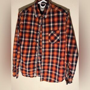 Men's Plaid Button-Down Shirt - Orange and Blue